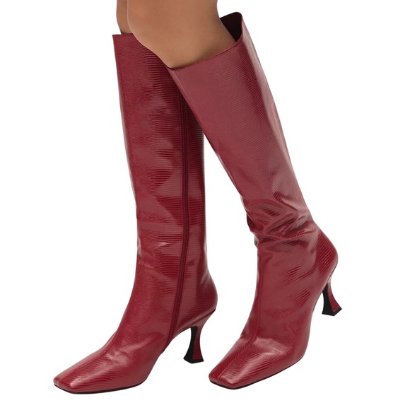 Jeffrey Campbell Shoes - NIB Anthropologie Jeffrey Campbell Checkmate Red Knee High Boots 7.5 Lizard $210